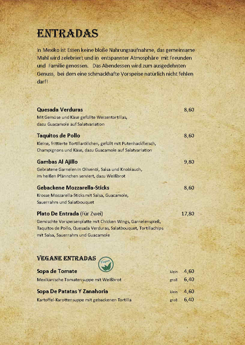 Cantina Charlotta Speisekarte